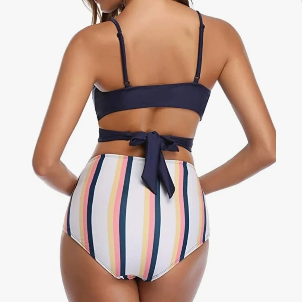 SHEKINI Push Up Bathing Suits Cross Wrap Bikini Set in Deep Blue Size M